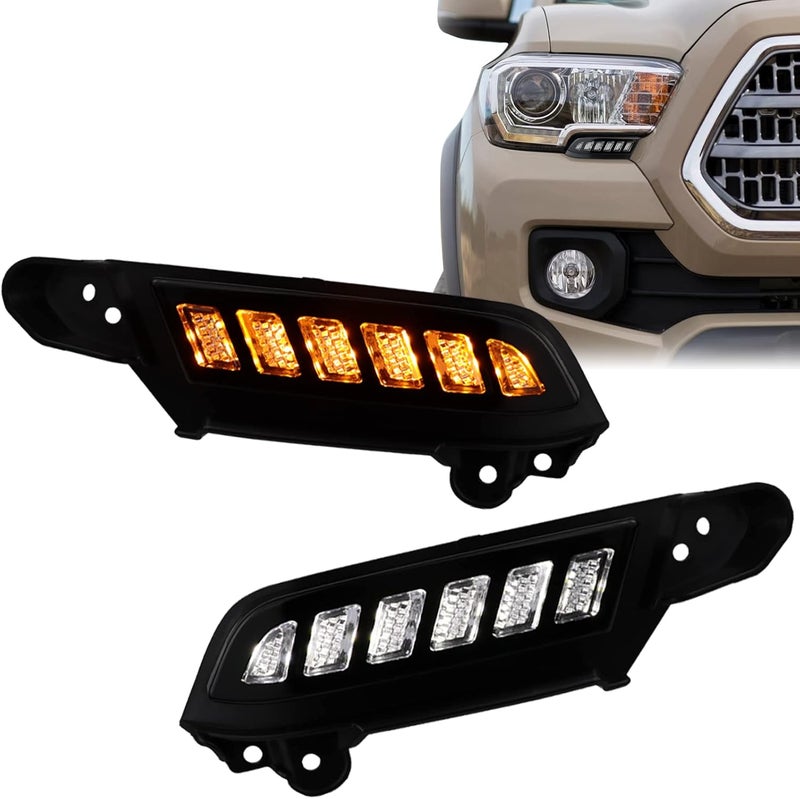 GEEGEETOP FulL LED DRL Lens Front Headlight Side Marker Bumper Light Assembly Compatible with 2016-2023 Tacoma,Switchback White&Amber Functions as Tail Light Turn Signal Light - Image 1